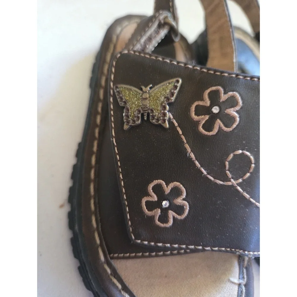 Toddler Vintage Hearts & Flowers Size 8 Chunky Sandals Leather Brown Y2K